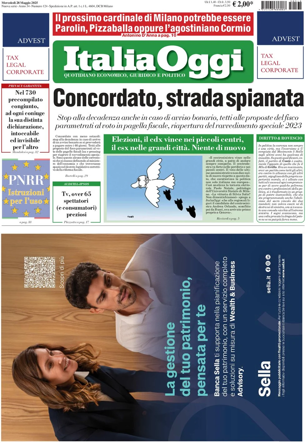 anteprima della prima pagina di italiaoggi del 28/05/2025