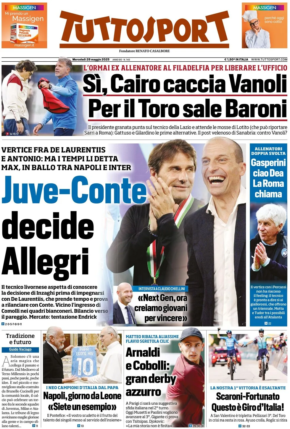 anteprima della prima pagina di tuttosport del 28/05/2025