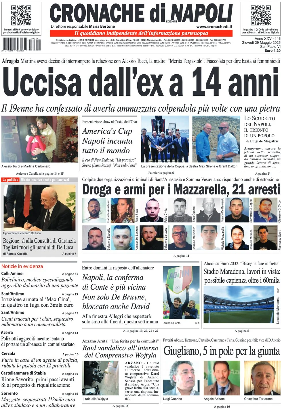 anteprima della prima pagina di cronache-di-napoli del 29/05/2025