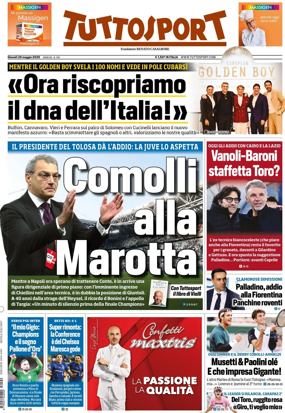 anteprima della prima pagina di tuttosport del 29/05/2025