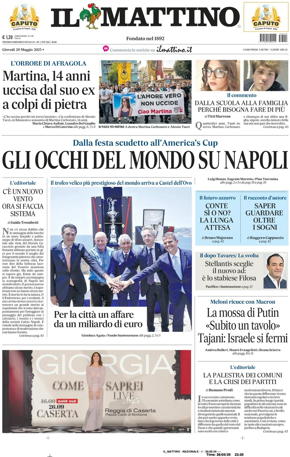 anteprima della prima pagina di il-mattino del 29/05/2025