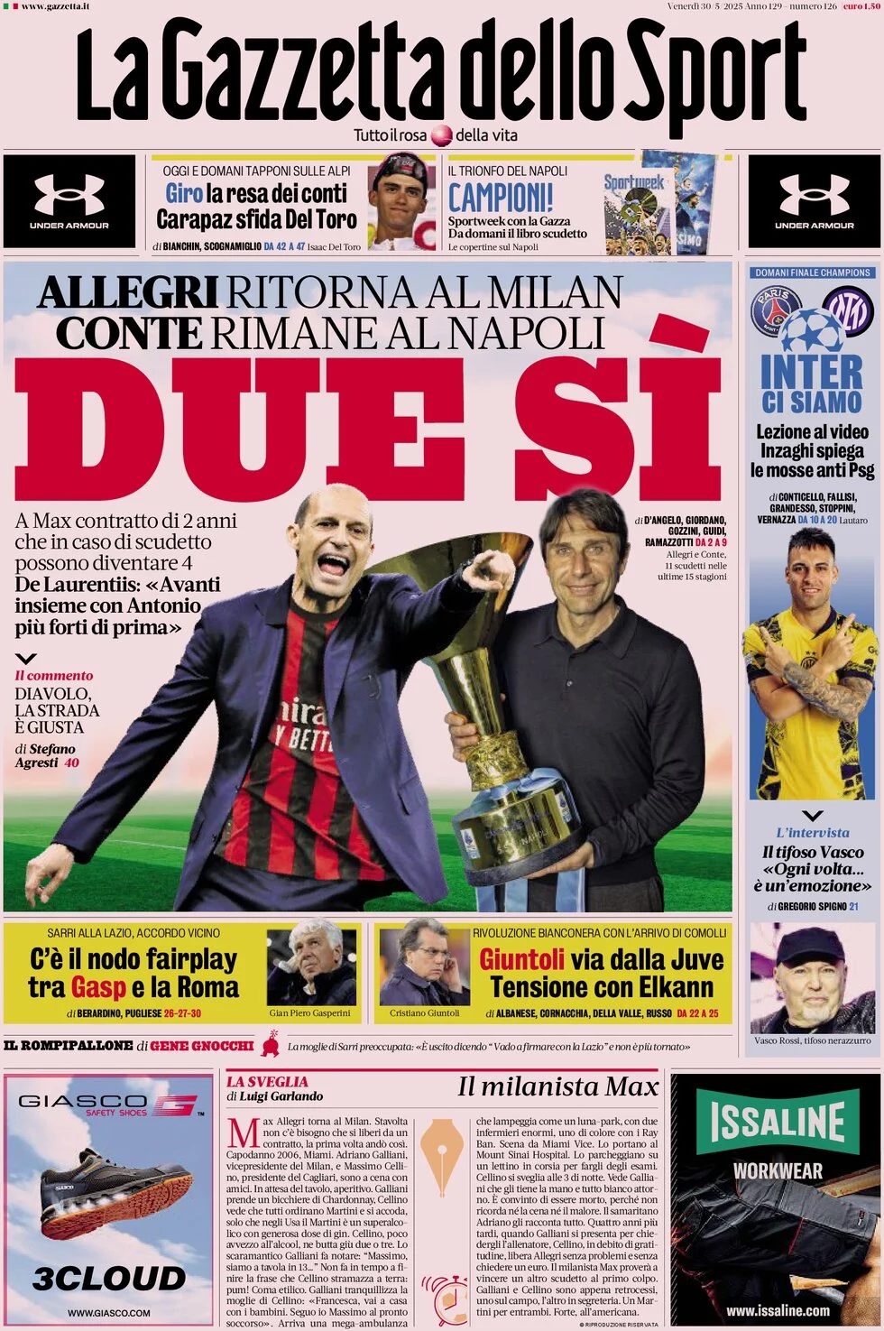 anteprima della prima pagina di la-gazzetta-dello-sport del 30/05/2025