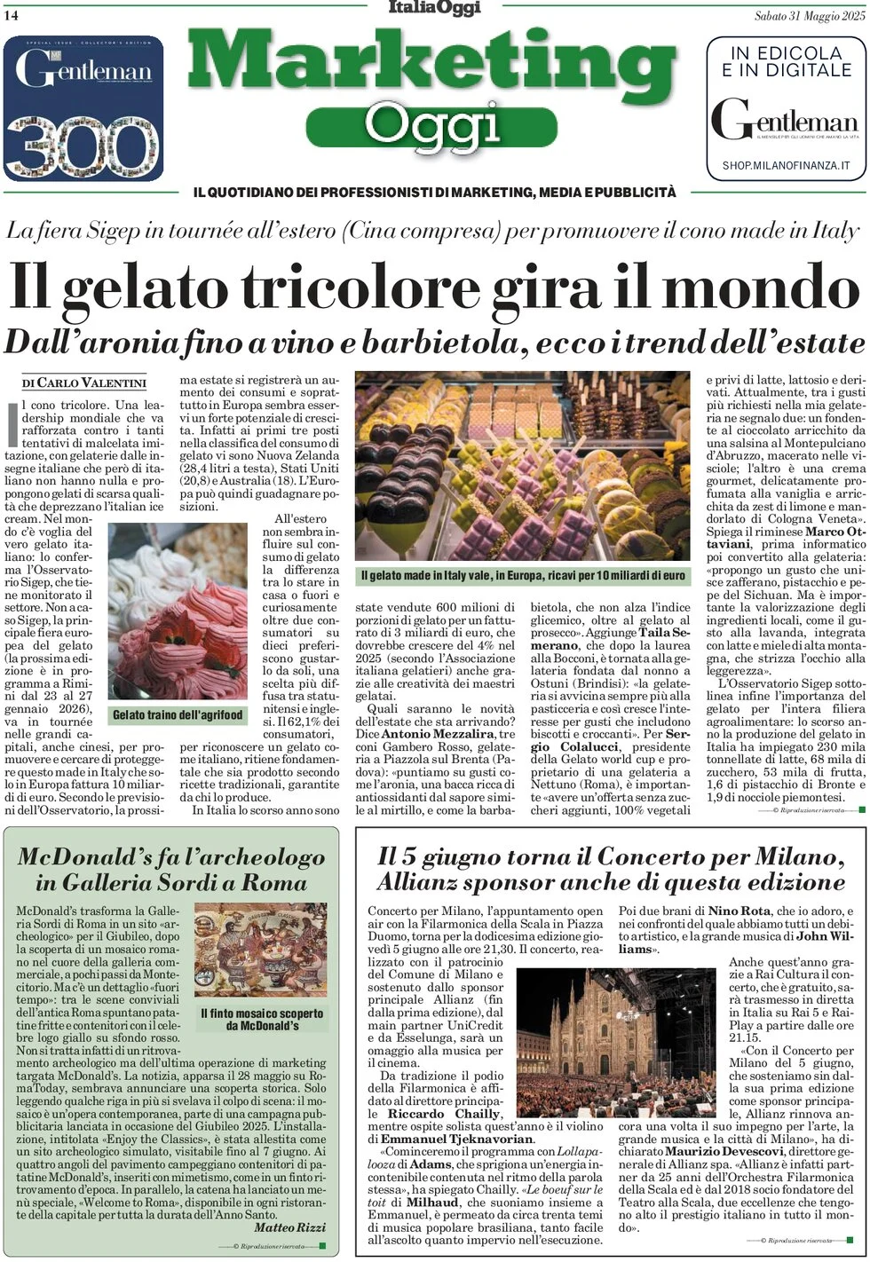 anteprima della prima pagina di marketing-oggi del 31/05/2025