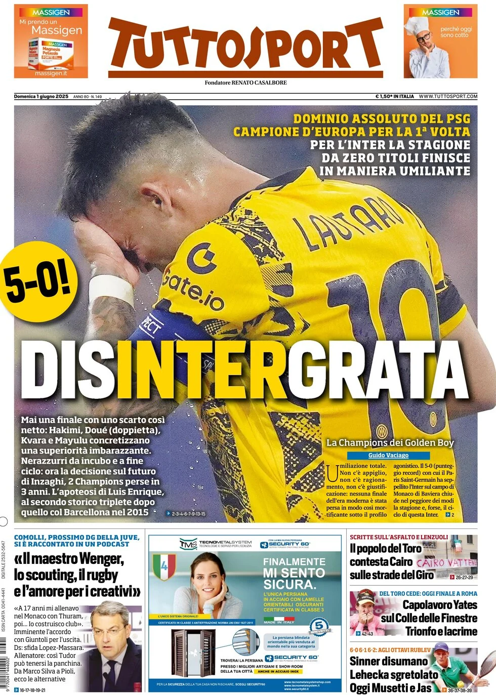 anteprima della prima pagina di tuttosport del 01/06/2025