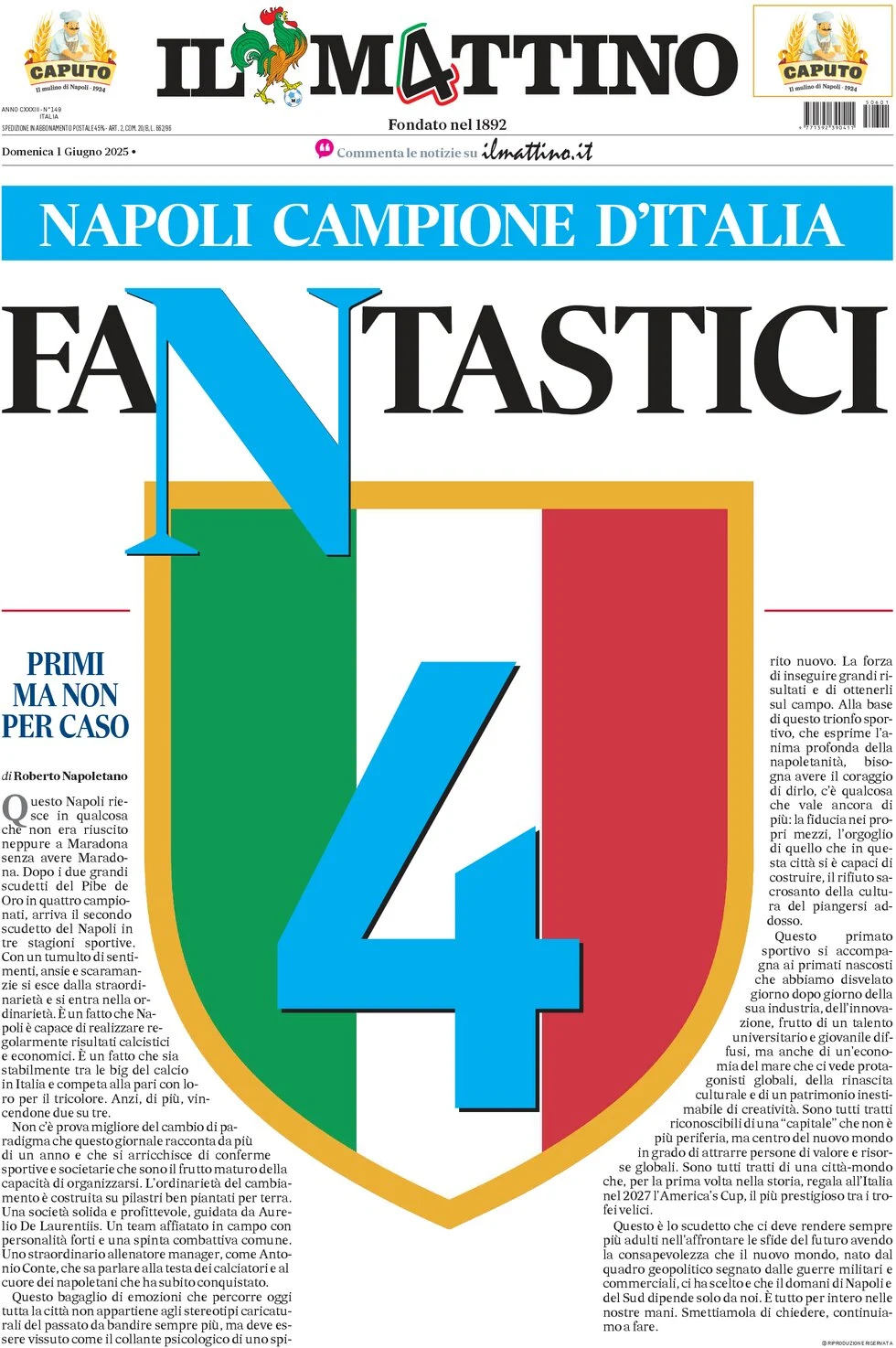 anteprima della prima pagina di il-mattino del 01/06/2025