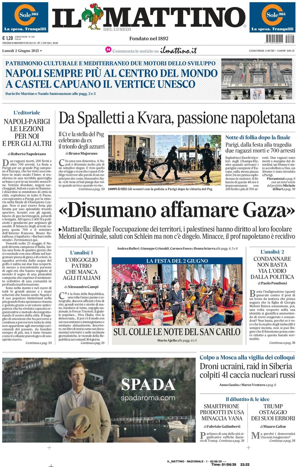 anteprima della prima pagina di il-mattino del 02/06/2025