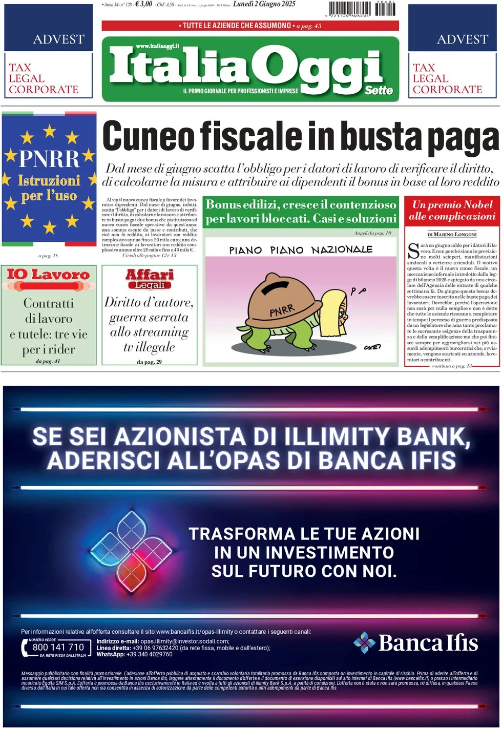 anteprima della prima pagina di italiaoggi del 02/06/2025