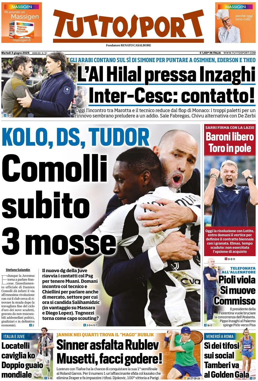 anteprima della prima pagina di tuttosport del 03/06/2025