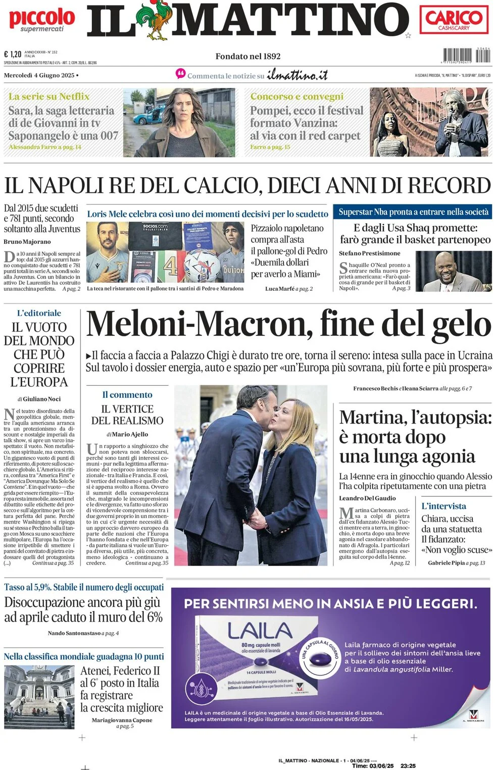 anteprima della prima pagina di il-mattino del 04/06/2025