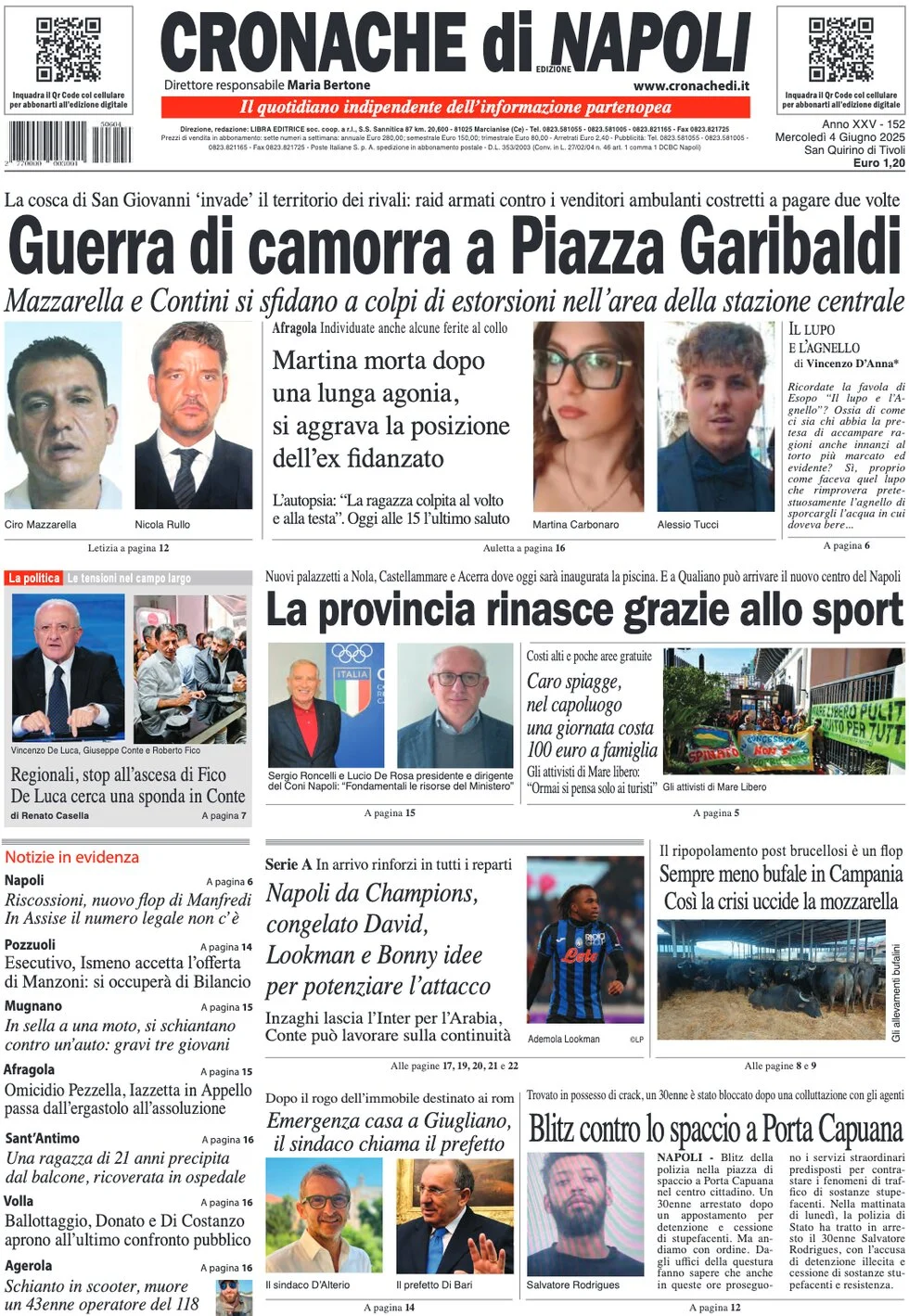 anteprima della prima pagina di cronache-di-napoli del 04/06/2025
