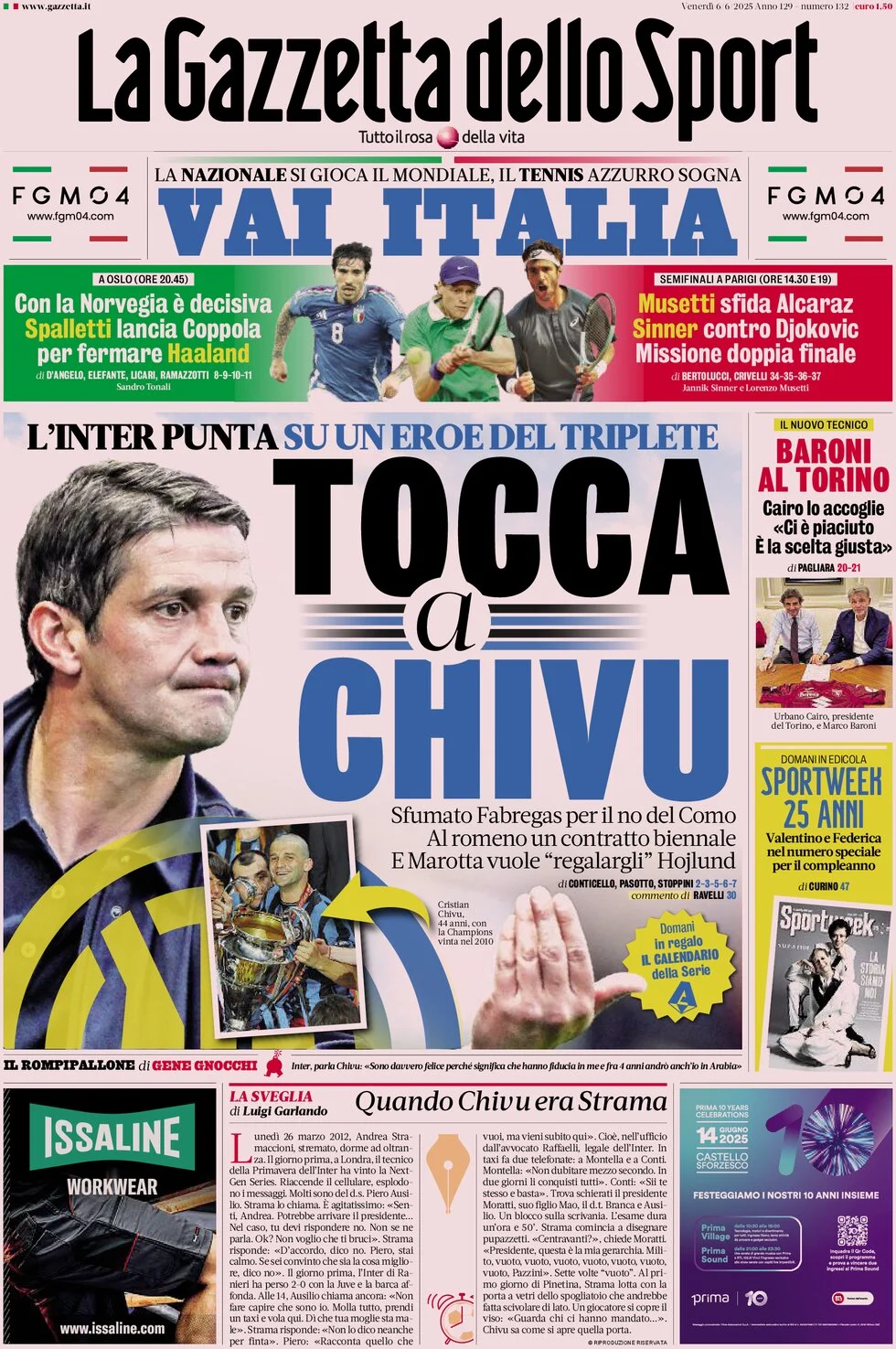 anteprima della prima pagina di la-gazzetta-dello-sport del 06/06/2025