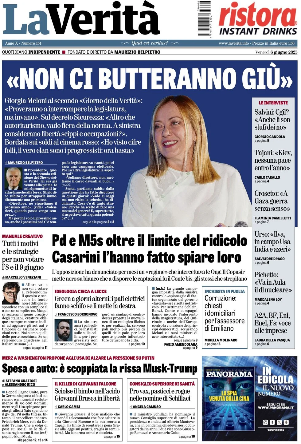 anteprima della prima pagina di la-verit del 06/06/2025
