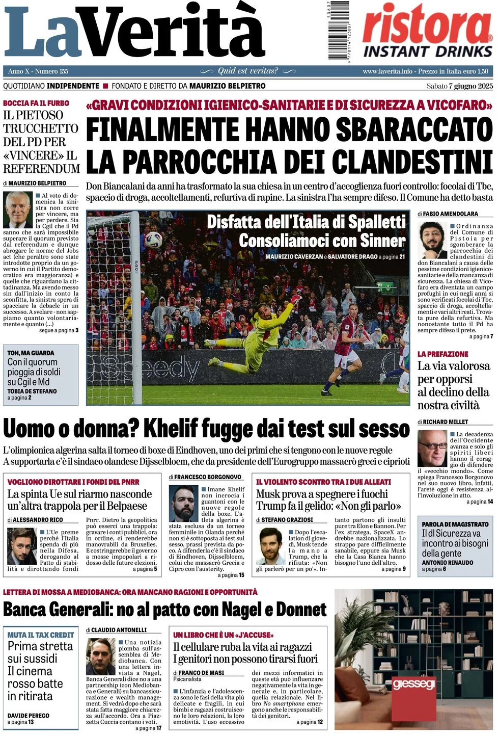anteprima della prima pagina di la-verit del 07/06/2025