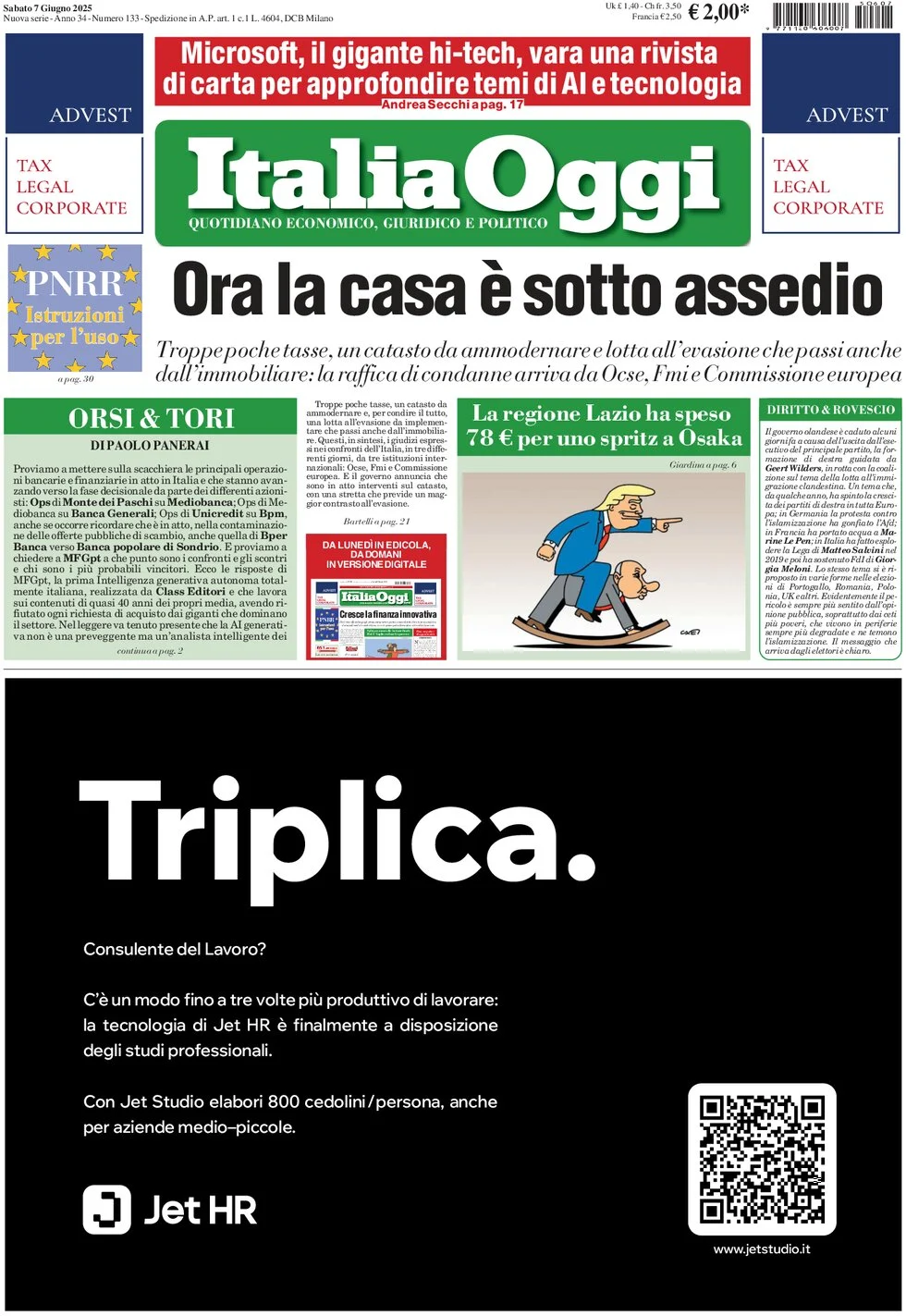 anteprima della prima pagina di italiaoggi del 07/06/2025