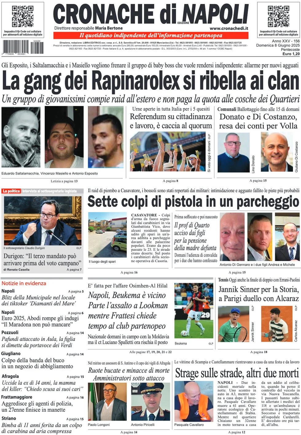 anteprima della prima pagina di cronache-di-napoli del 08/06/2025