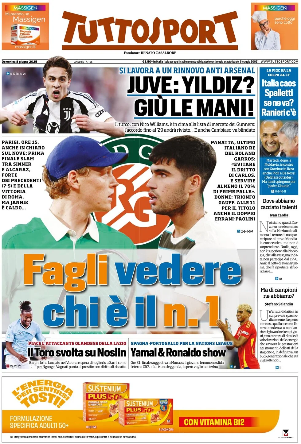 anteprima della prima pagina di tuttosport del 08/06/2025