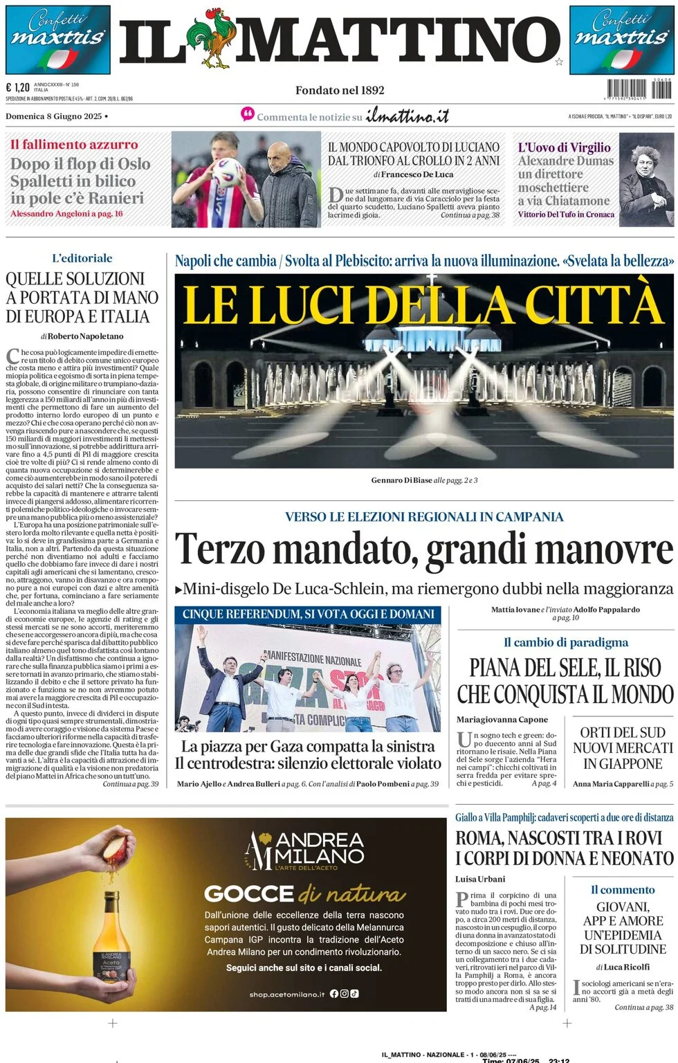anteprima della prima pagina di il-mattino del 08/06/2025