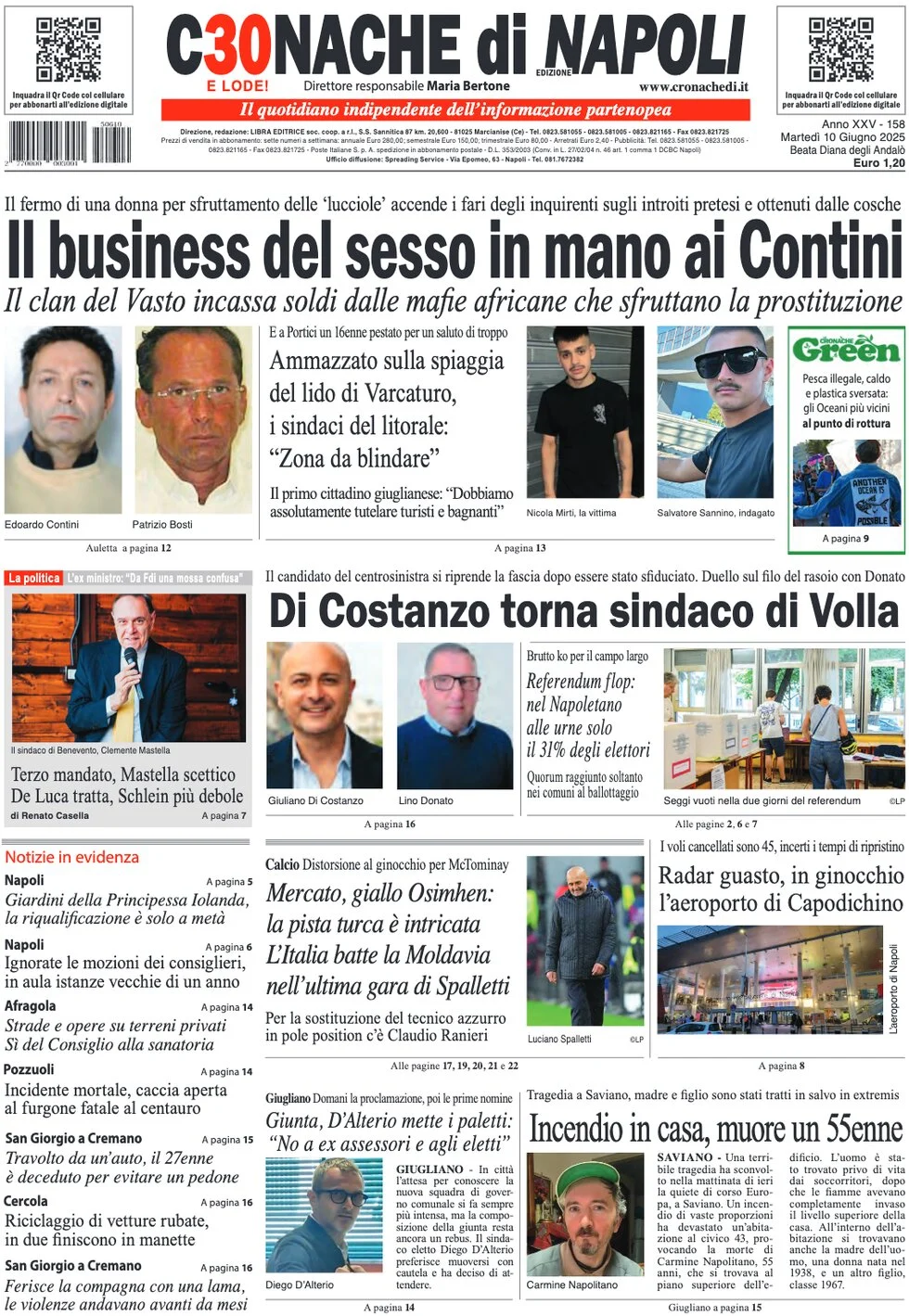 anteprima della prima pagina di cronache-di-napoli del 10/06/2025