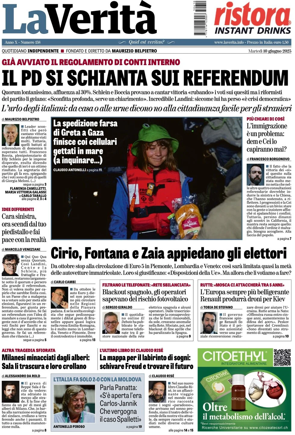 anteprima della prima pagina di la-verit del 10/06/2025