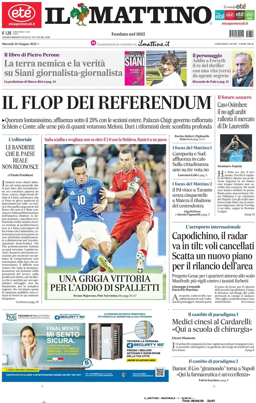 anteprima della prima pagina di il-mattino del 10/06/2025