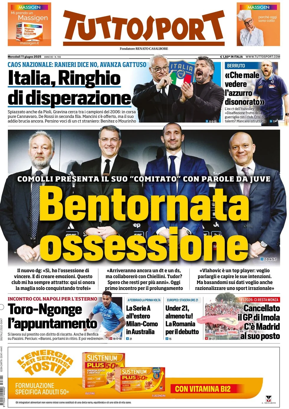 anteprima della prima pagina di tuttosport del 11/06/2025