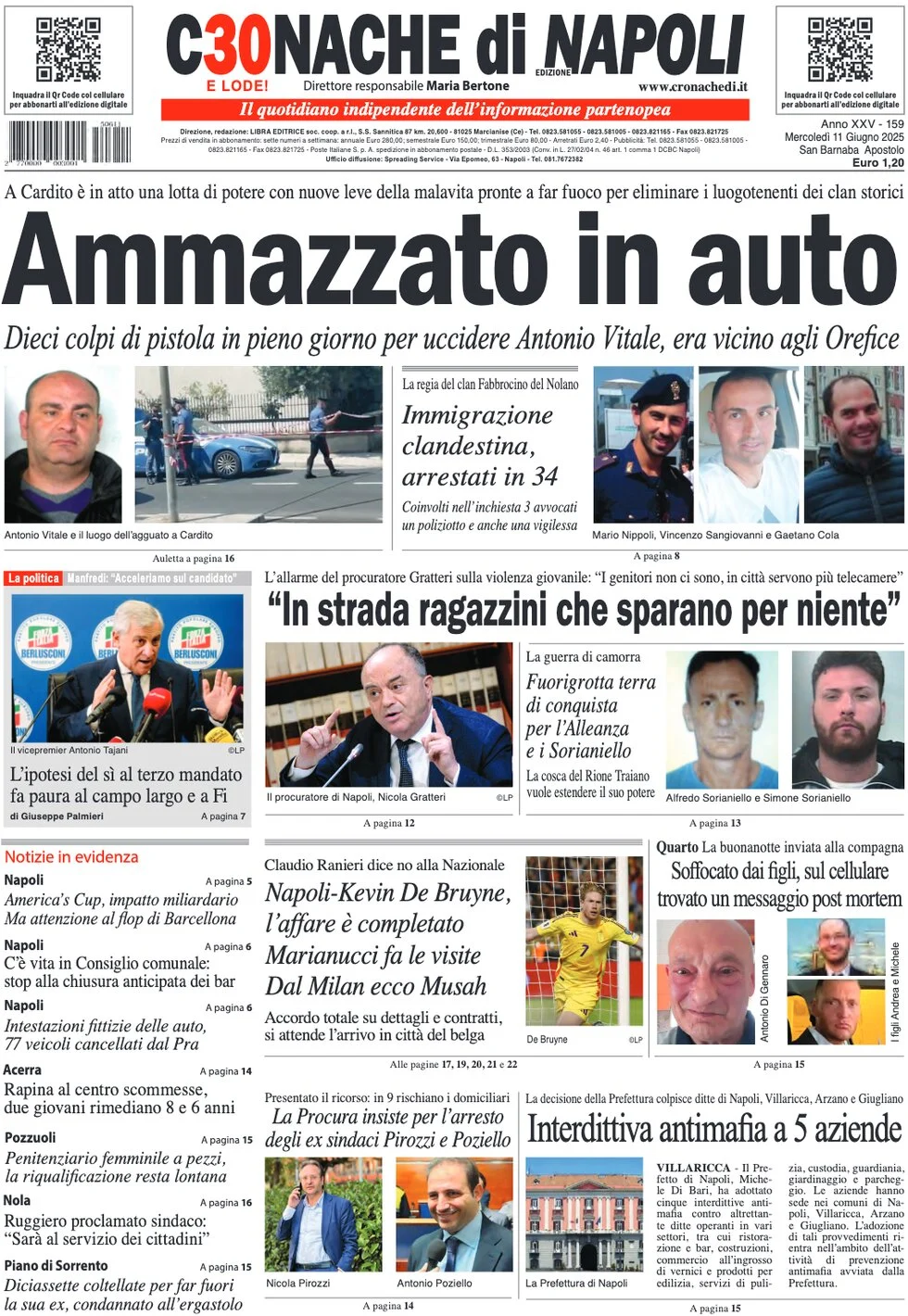 anteprima della prima pagina di cronache-di-napoli del 11/06/2025