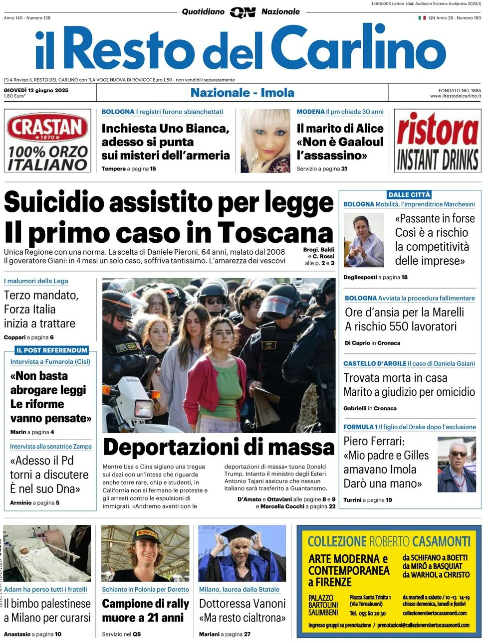 anteprima della prima pagina di Il Resto del Carlino