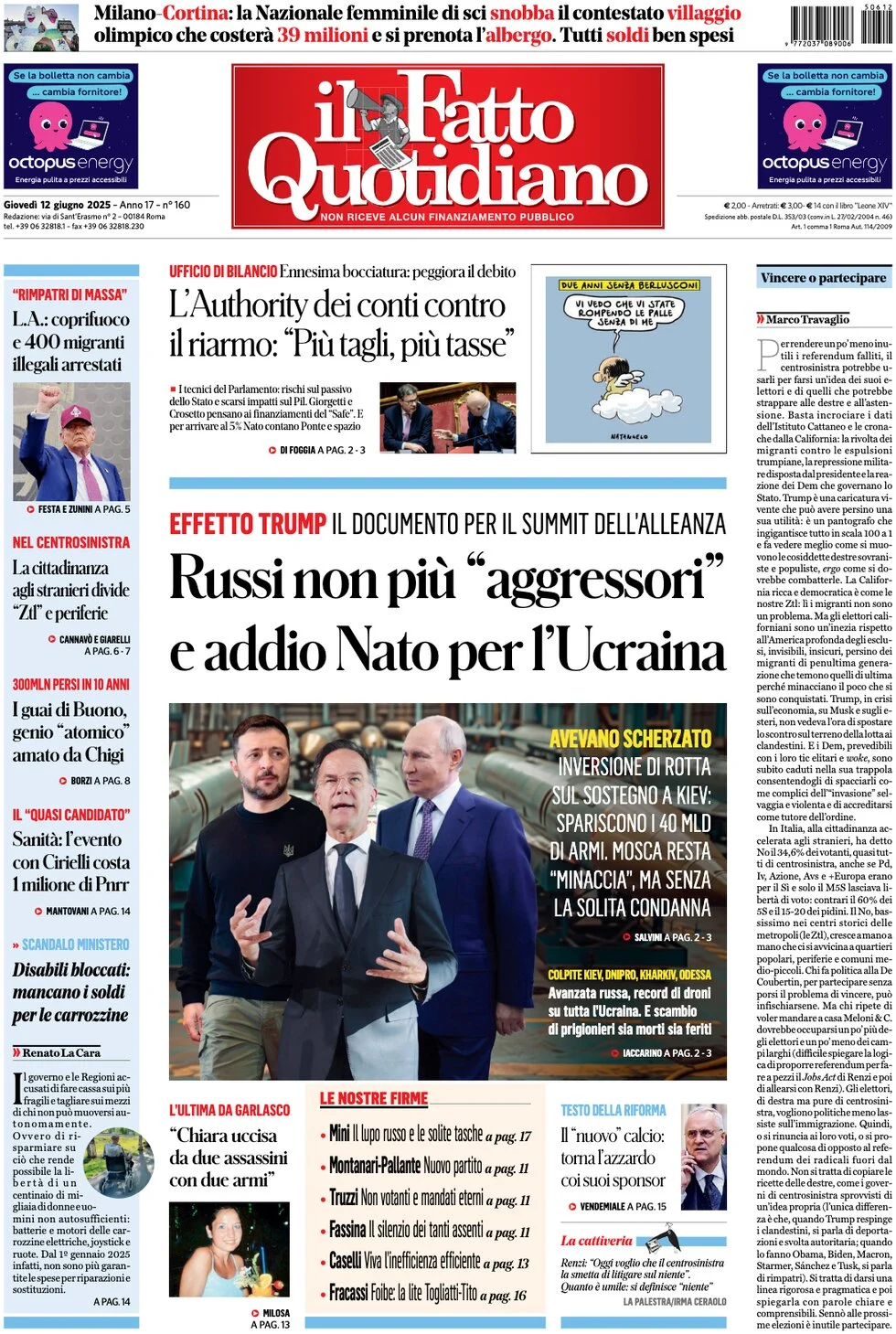 anteprima della prima pagina di Il Fatto Quotidiano