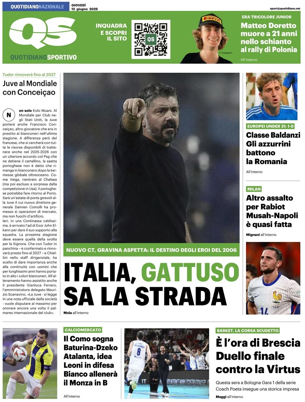 anteprima della prima pagina di QS Quotidiano Sportivo