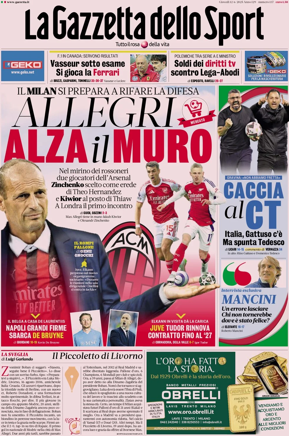 anteprima della prima pagina di La Gazzetta dello Sport