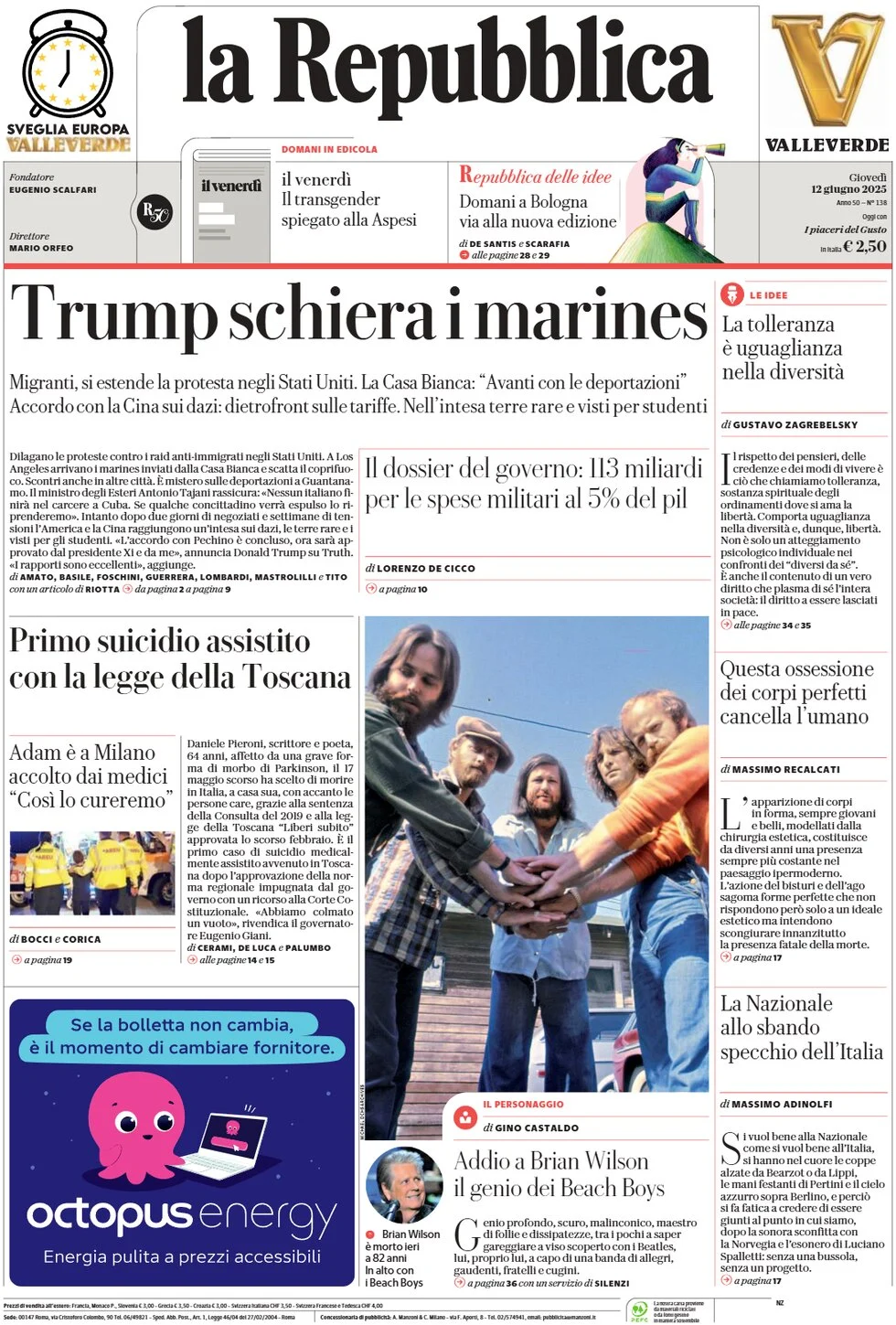 anteprima della prima pagina di La Repubblica