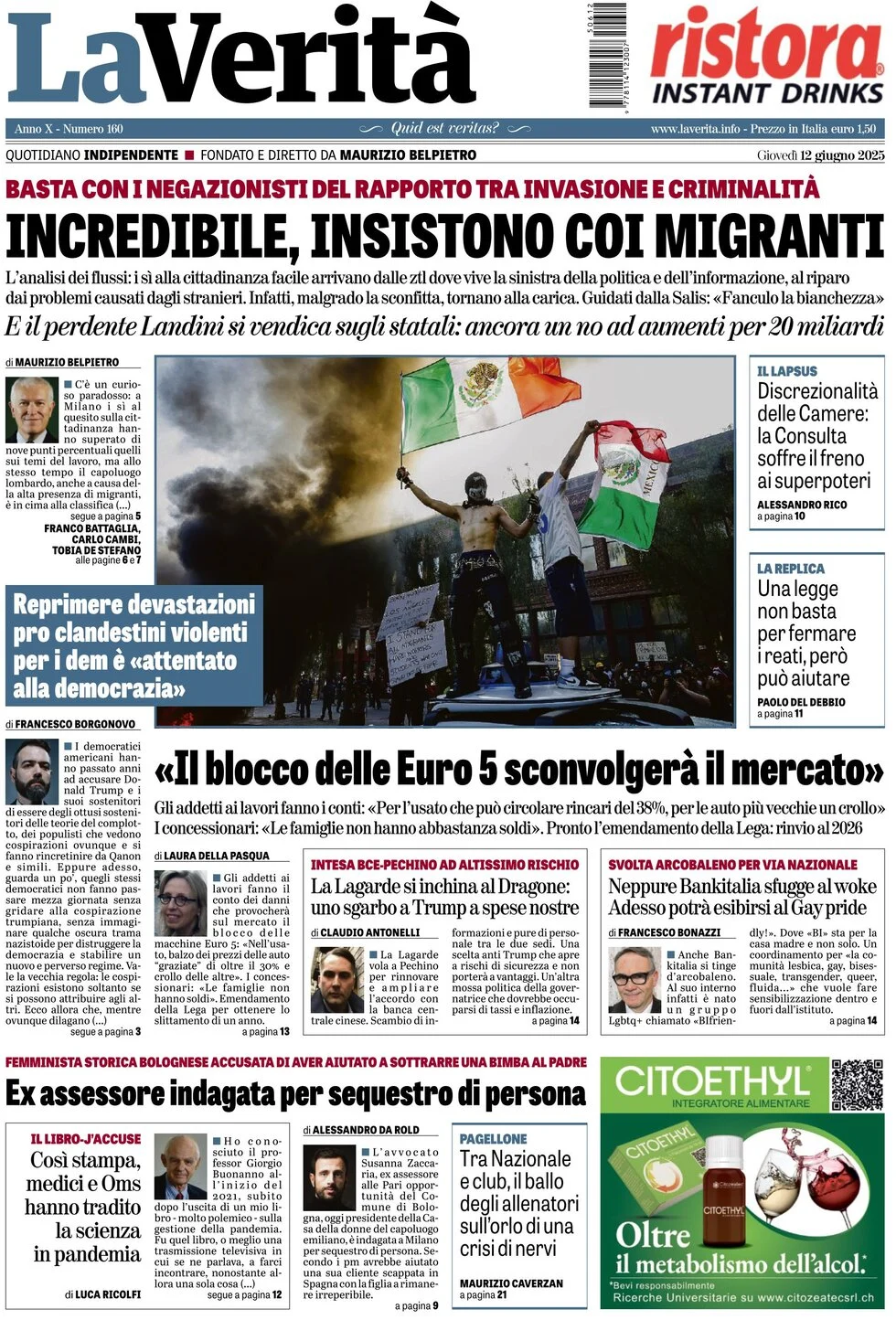 anteprima della prima pagina di La Verità