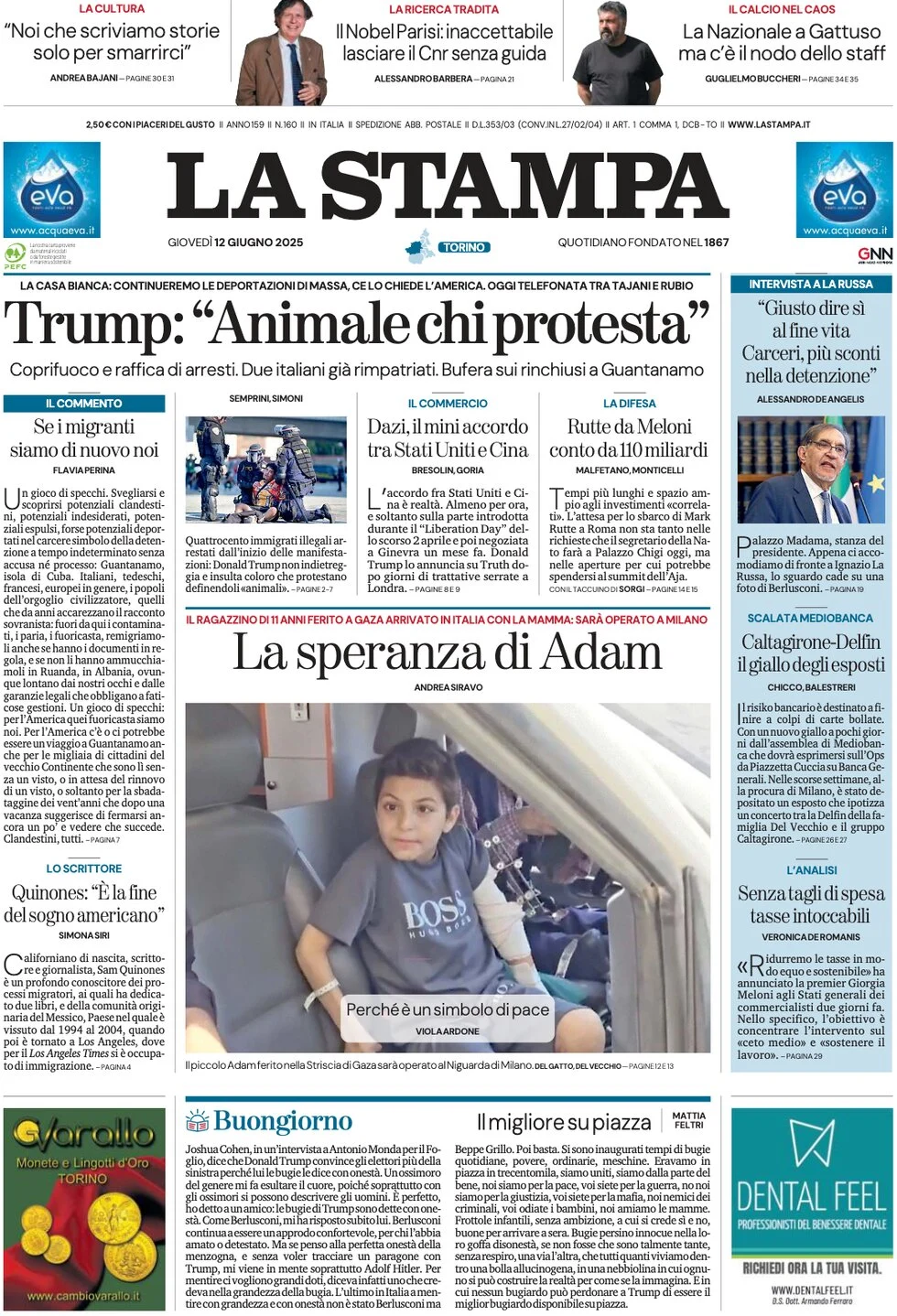 anteprima della prima pagina di La Stampa