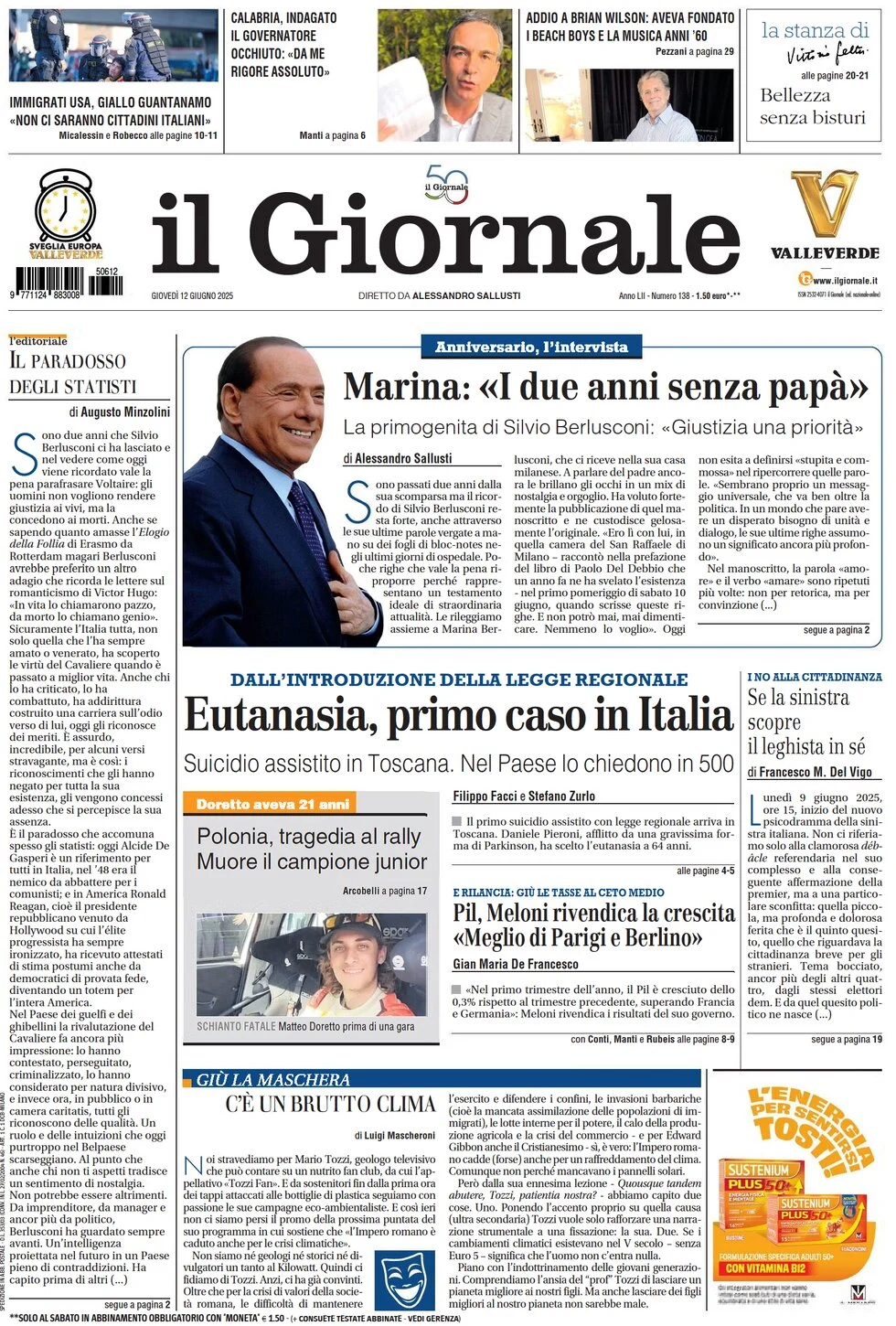 anteprima della prima pagina di Il Giornale