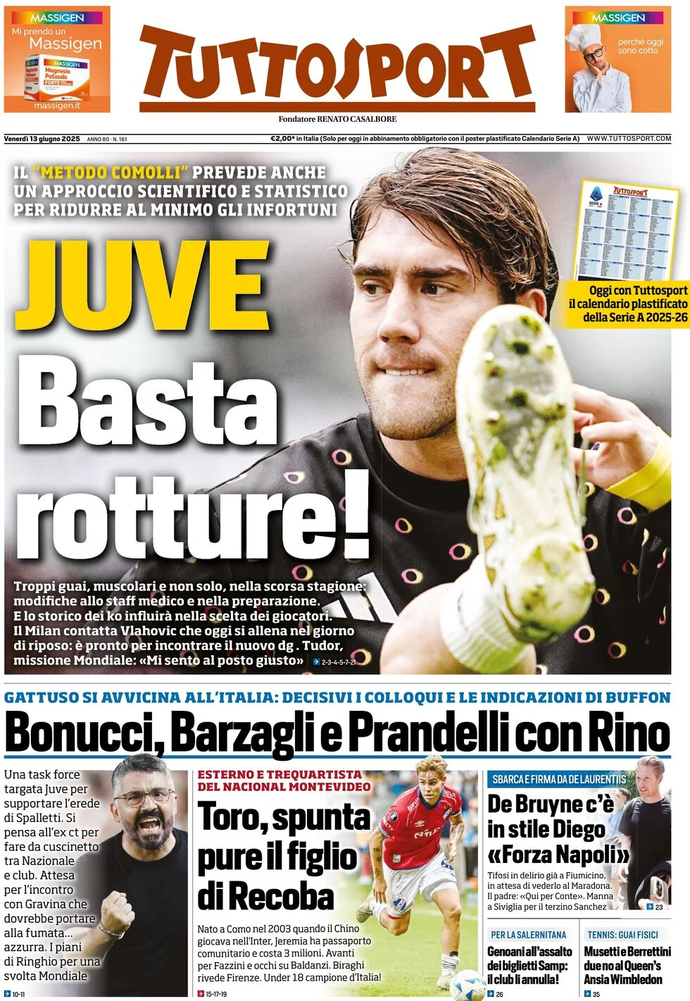 anteprima della prima pagina di tuttosport del 13/06/2025