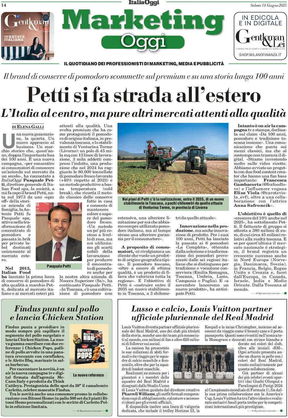 anteprima della prima pagina di marketing-oggi del 14/06/2025