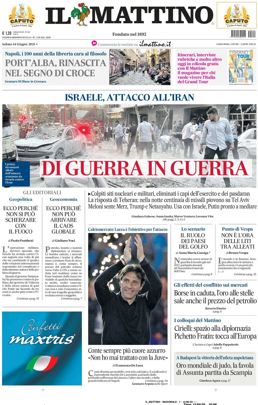 anteprima della prima pagina di il-mattino del 14/06/2025