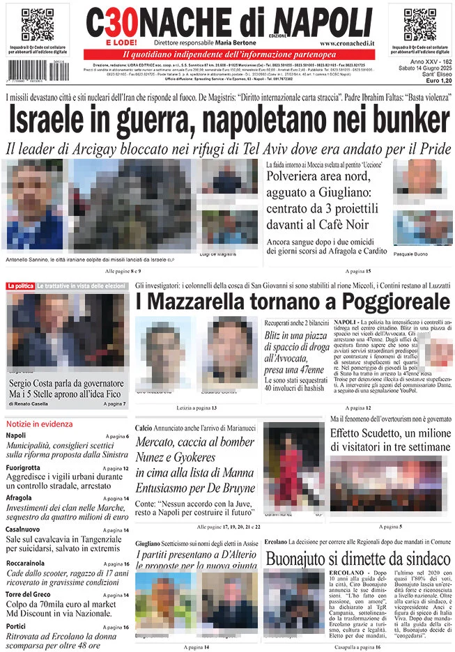 anteprima della prima pagina di cronache-di-napoli del 14/06/2025