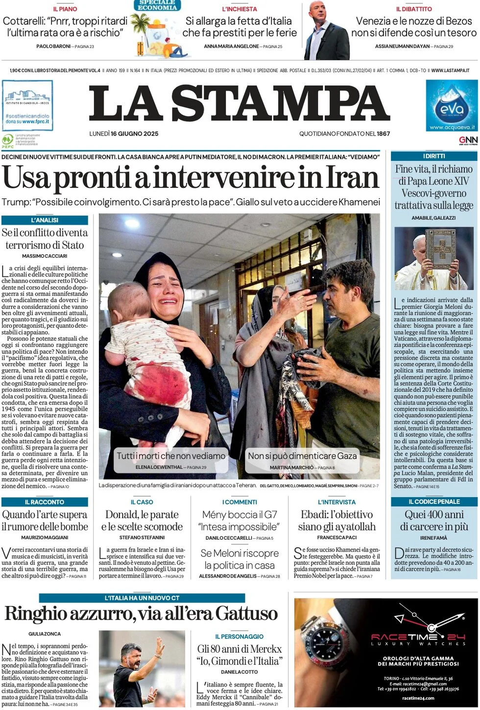 anteprima della prima pagina di la-stampa del 16/06/2025