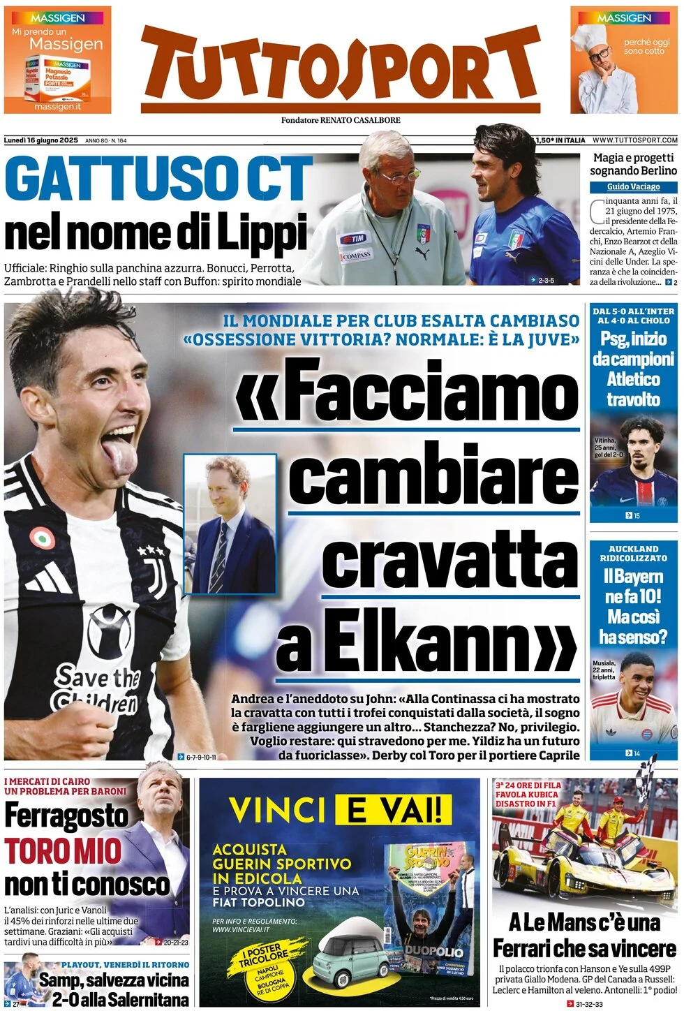 anteprima della prima pagina di tuttosport del 16/06/2025