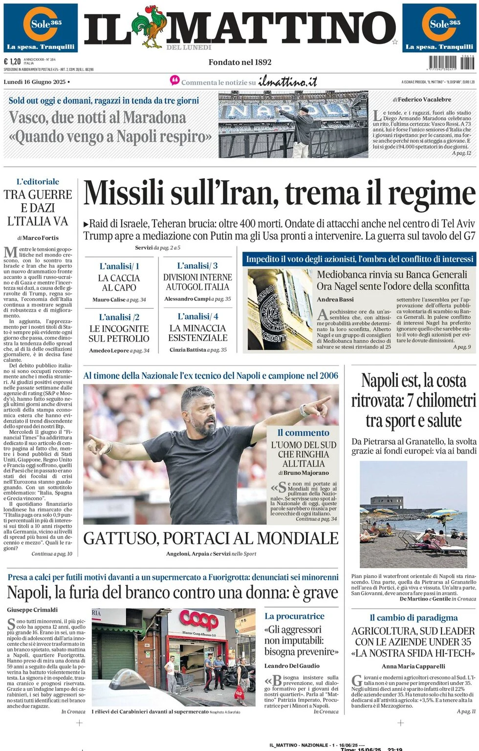 anteprima della prima pagina di il-mattino del 16/06/2025