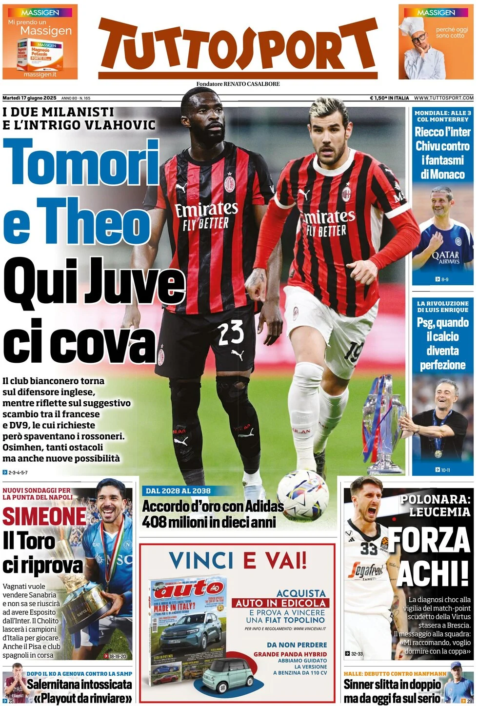 anteprima della prima pagina di tuttosport del 17/06/2025