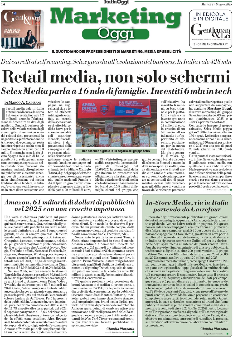 anteprima della prima pagina di marketing-oggi del 17/06/2025