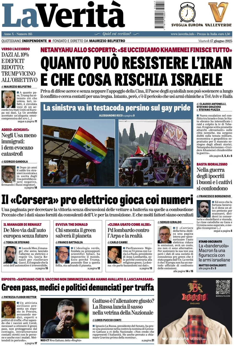 anteprima della prima pagina di la-verit del 17/06/2025