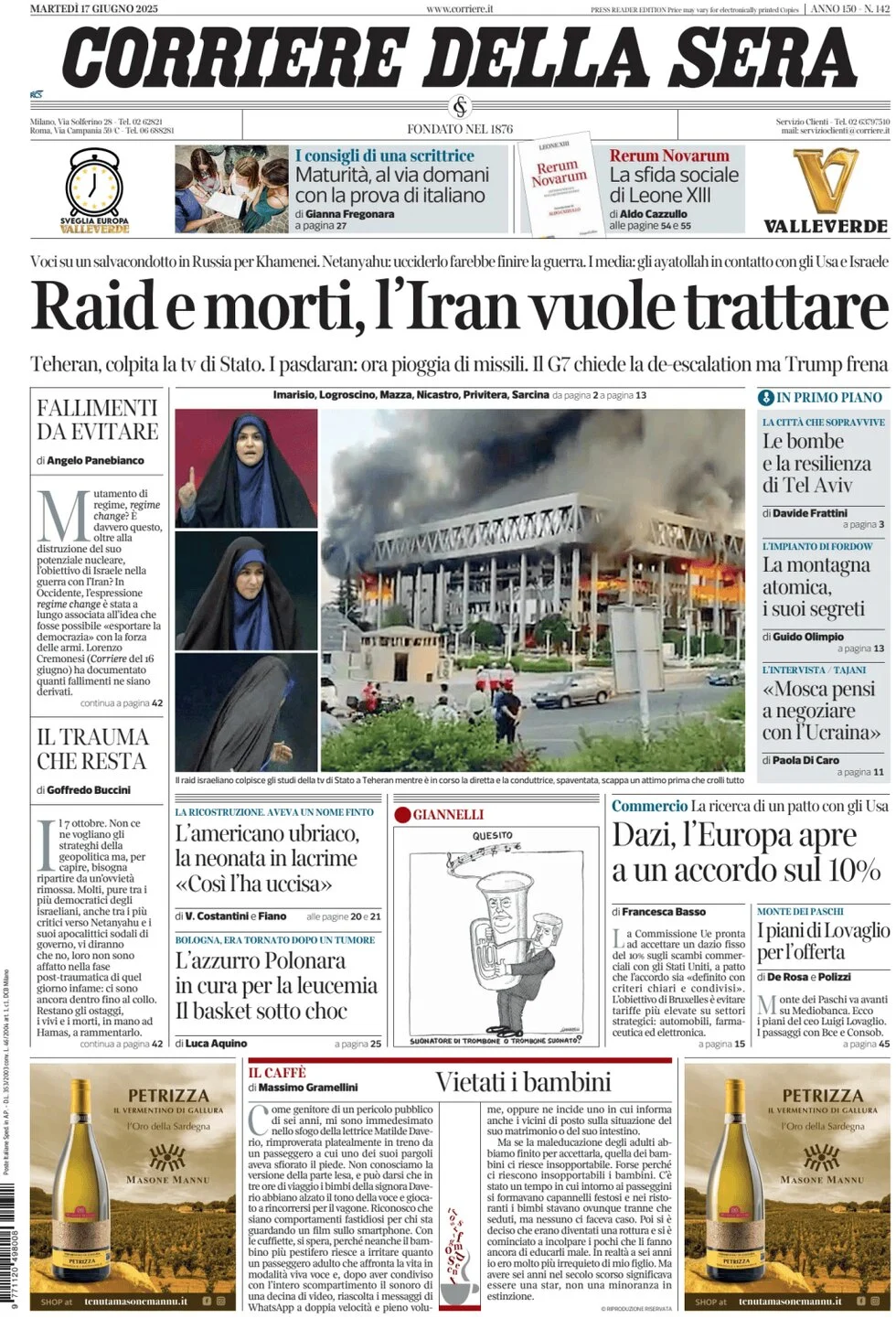 anteprima della prima pagina di corriere-della-sera del 17/06/2025