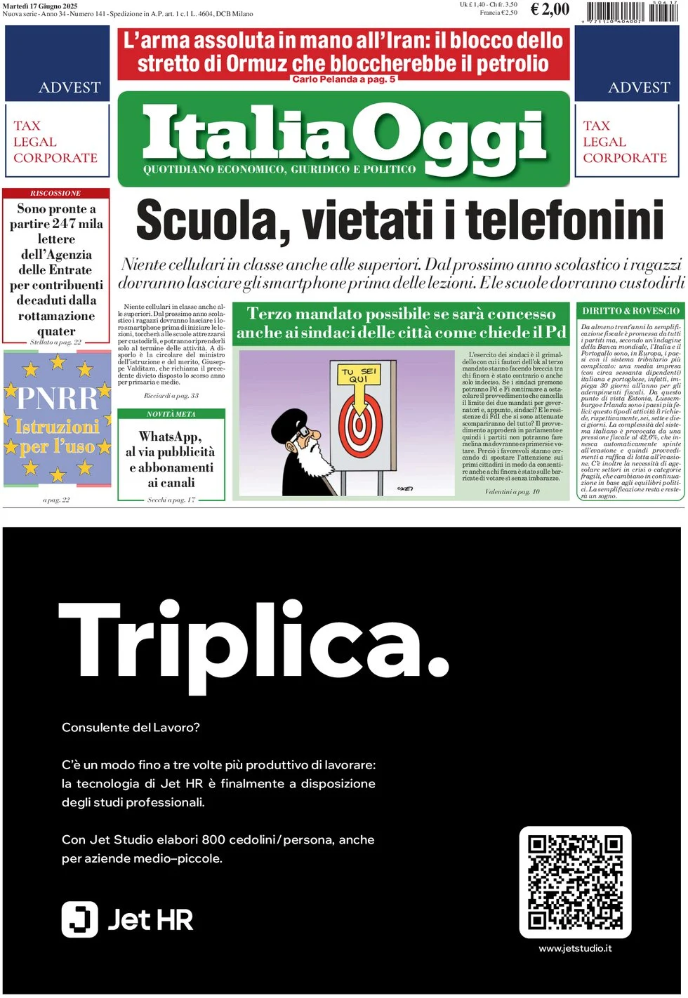 anteprima della prima pagina di italiaoggi del 17/06/2025