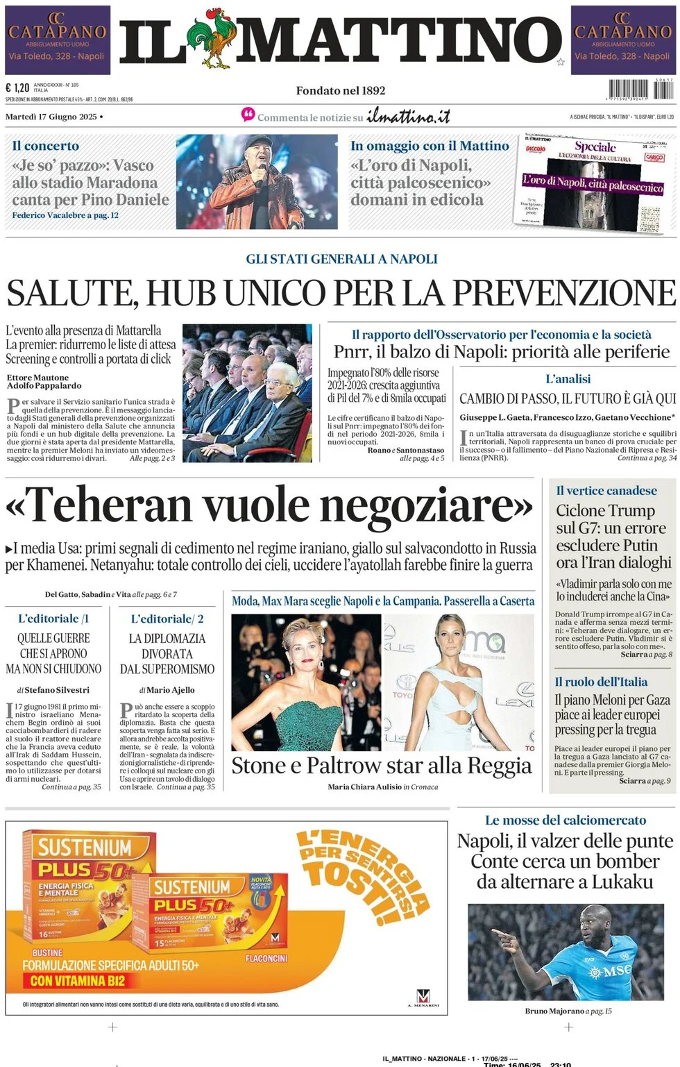 anteprima della prima pagina di il-mattino del 17/06/2025