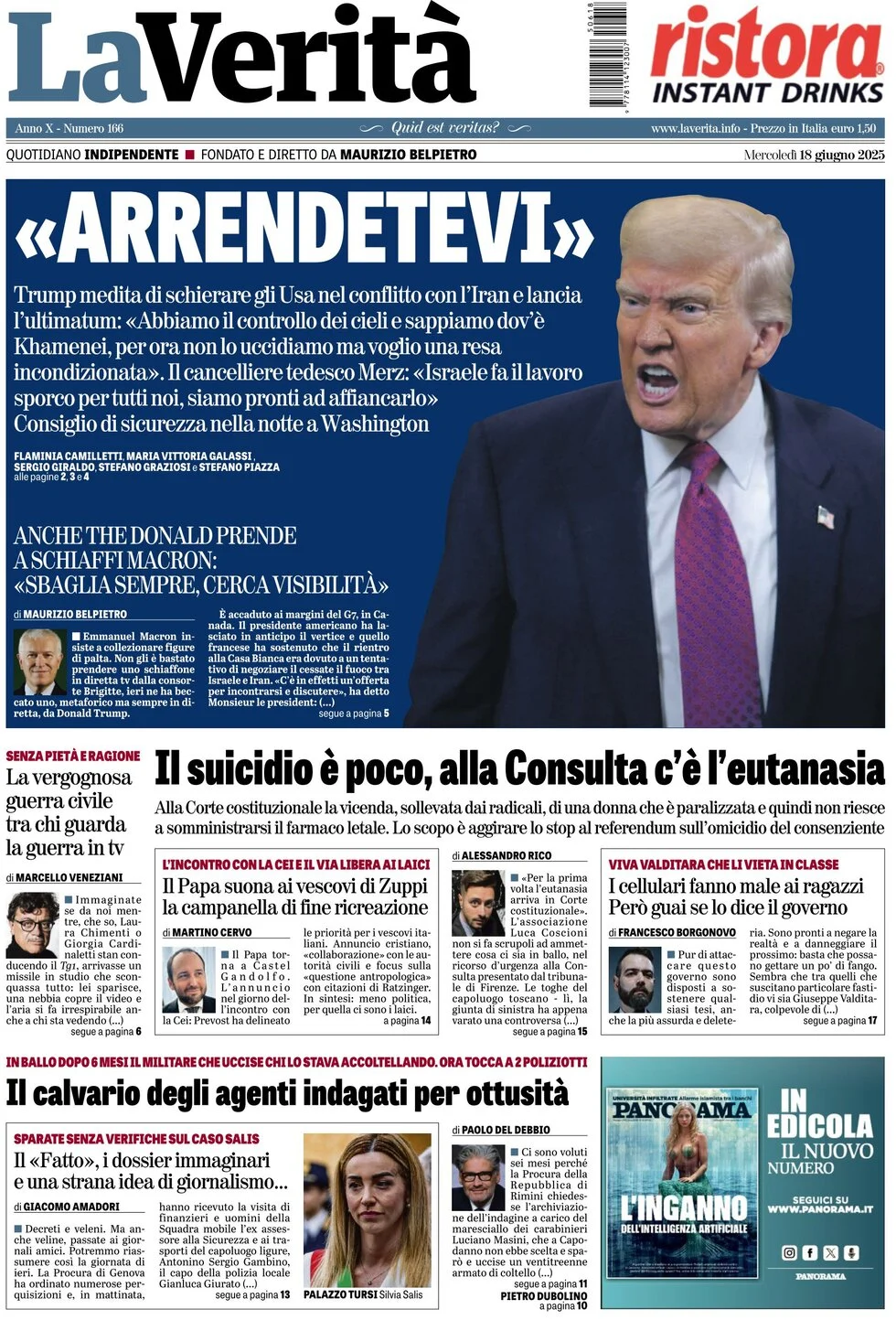 anteprima della prima pagina di la-verit del 18/06/2025