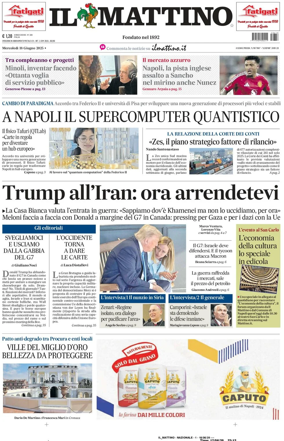 anteprima della prima pagina di il-mattino del 18/06/2025