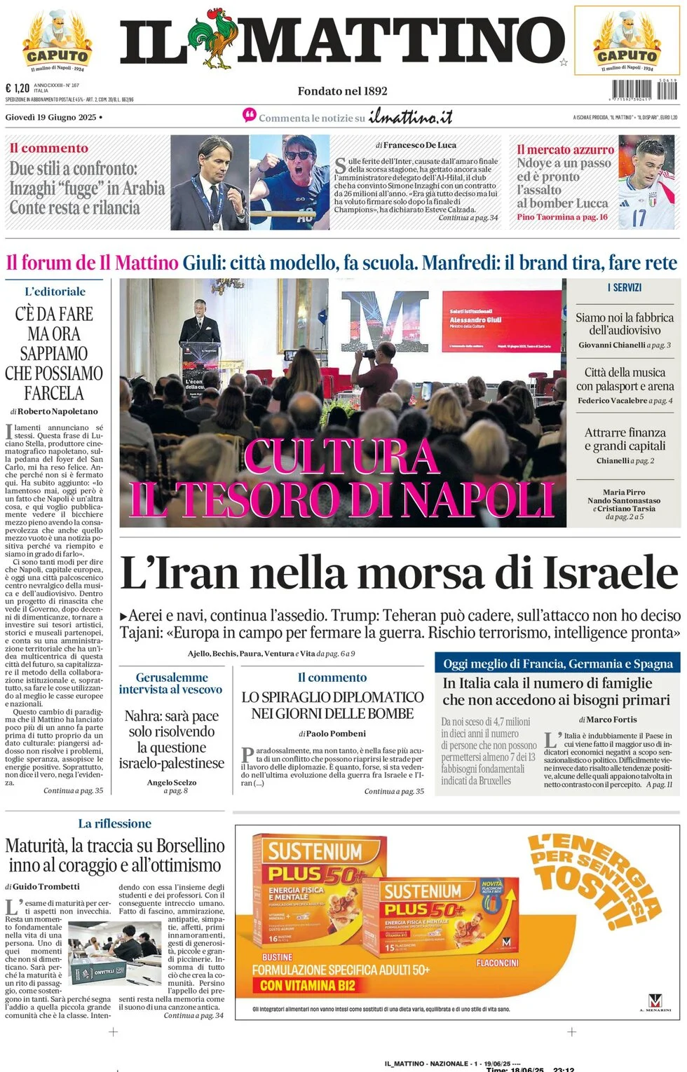anteprima della prima pagina di il-mattino del 19/06/2025